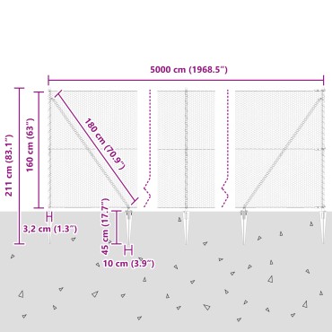 vidaXL Εξάγωνος Φράχτης 1.6x50 m Γαλβανισμένος Χάλυβας
