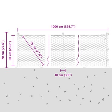 Περίφραξη εξαγώνου vidaXL Πράσινο 0.6x10 m Χάλυβας, Στήλες περίφραξης vidaXL με βάση 7 τεμ 32mm 70cm Γαλβανισμένος Χάλυβας