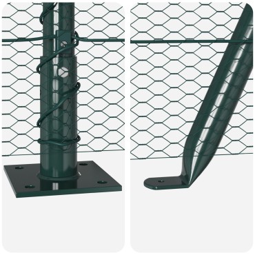 vidaXL Εξαγωνικός Φράχτης Πράσινος 1.5x10 m Χάλυβας, Πόλοι Φράχτη vidaXL με Βάσεις 7 τμχ 32mm 83.5cm Γαλβανισμένος Χάλυβας