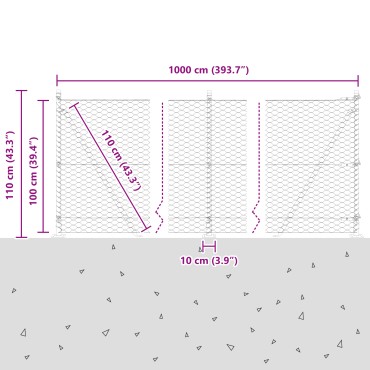 Φράκτης Hexagon vidaXL Γκρι 1x10 μ Χάλυβας, Στυλοί Φράκτη vidaXL με Βάσεις 7 τεμ 32mm 110cm Γαλβανισμένος Χάλυβας