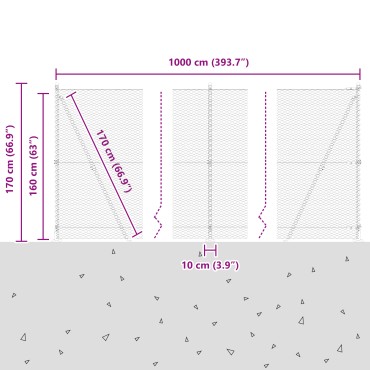 vidaXL Γκρι Περίφραξη 1.6x10 μ Ατσάλι