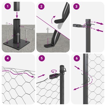 Φράκτης Hexagon vidaXL Γκρι 1x50 μ Χάλυβας, Στήλες φράχτη vidaXL με βάσεις 13 τεμάχια 32mm 110cm Γαλβανισμένος Χάλυβας