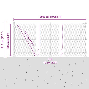Φράκτης Hexagon vidaXL Γκρι 1x50 μ Χάλυβας, Στήλες φράχτη vidaXL με βάσεις 13 τεμάχια 32mm 110cm Γαλβανισμένος Χάλυβας