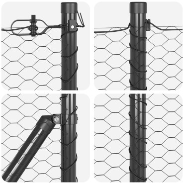 Φράκτης Hexagon vidaXL Γκρι 1x50 μ Χάλυβας, Στήλες φράχτη vidaXL με βάσεις 13 τεμάχια 32mm 110cm Γαλβανισμένος Χάλυβας