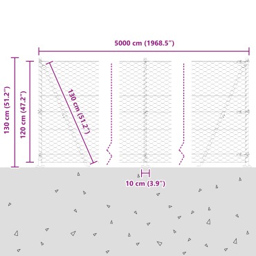 vidaXL Φράκτης Εξάγωνος Γκρι 1.2x50 μ Ατσάλι