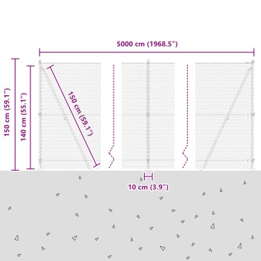 vidaXL Γκρι Εξάγωνο Φράχτη 1.4x50 μ Χάλυβας