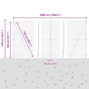 vidaXL Εξαγωνικός Φράκτης Γκρι 1.4x50 μ Χάλυβας