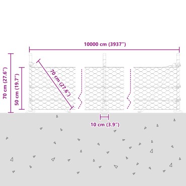 Φράχτης Hexagon vidaXL Γκρι 0.5x100 μ Ατσάλι, Στηρίγματα Φράχτη vidaXL με Βάση 13 τεμαχίων 32mm 70cm Γαλβανισμένο Ατσάλι