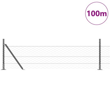 Φράχτης Hexagon vidaXL Γκρι 0.5x100 μ Ατσάλι, Στηρίγματα Φράχτη vidaXL με Βάση 13 τεμαχίων 32mm 70cm Γαλβανισμένο Ατσάλι