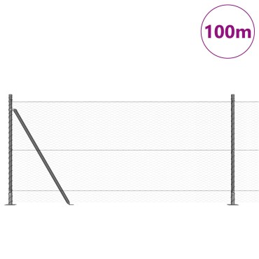 Φράκτης Hexagon vidaXL Γκρι 1x100 μ Χάλυβας, Στήλες Φράχτη vidaXL με Βάσες 13 τμχ 32mm 110cm Γαλβανισμένος Χάλυβας