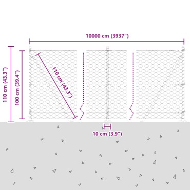 Γκρι Φράχτης vidaXL 1x100 μ Χάλυβας, Στηρίγματα Φράχτη vidaXL με βάσεις 13 τεμ 32mm 110cm Γαλβανισμένος Χάλυβας