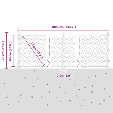 Hexagon Fence 0.6x10 μ Γαλβανισμένος Χάλυβας, Φράκτες vidaXL με Βάσεις 7 τεμάχια 32mm 70cm Γαλβανισμένος Χάλυβας