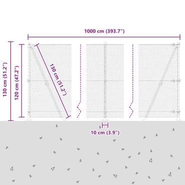 Φράκτης vidaXL Hexagon 1.2x10 μ Γαλβανισμένος Χάλυβας, Στυλοφόροι vidaXL με Βάσεις 7 τμχ 32mm 68.5cm Γαλβανισμένος Χάλυβας