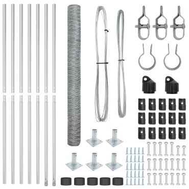 vidaXL Hexagon Fence 1.4x10 μ Γαλβανισμένος χάλυβας, Στηλοί vidaXL με βάσεις 7 τεμ 32mm 78.5cm Γαλβανισμένος χάλυβας