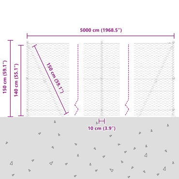 Περίφραξη Hexagon vidaXL 1.4x50 μ Γαλβανισμένος Χάλυβας, Στήλες Περίφραξης vidaXL με Βάσεις 13 τμχ 32mm 78.5cm Γαλβανισμένος Χάλυβας