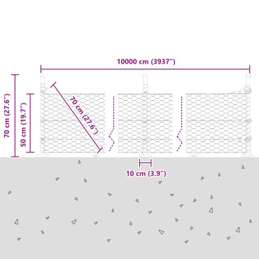 Φράκτης εξαγώνου vidaXL 0.5x100 μ Γαλβανισμένο ατσάλι, Φράκτες vidaXL με δίσκους βάσης 13 τεμάχια 32mm 70cm Γαλβανισμένο ατσάλι