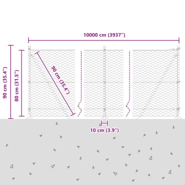 Περίφραξη hexagon vidaXL 0.8x100 μ γαλβανισμένο ατσάλι, Πόστα vidaXL με βάσεις 13 τεμάχια 32mm 90cm γαλβανισμένο ατσάλι