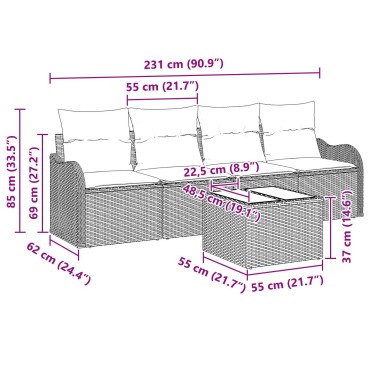vidaXL Σετ Καναπέ Κήπου 5 κομματιών με Μαξιλάρια Μπεζ Ρατάν