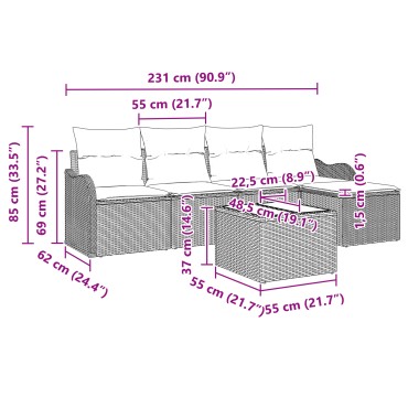 vidaXL Σετ 6 Τεμαχίων Σαλονιού Κήπου με Μαξιλάρια Μαύρο Πολυ Ρατάν