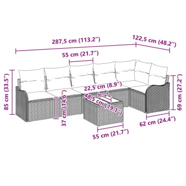 vidaXL 6 Τεμάχιο Σετ Καναπέ Κήπου με Μαξιλάρια Γκρίζο Πολυ Ρατάν