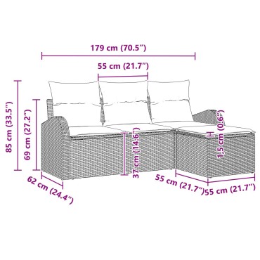 vidaXL 4 Τεμαχίων Καναπέ Κήπου με Μαξιλάρια Μαύρο Πολυ Ρατάν