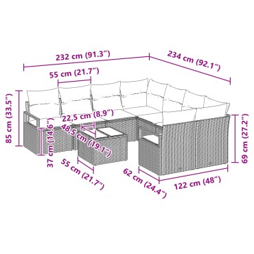 vidaXL Σετ Καναπέ 9 κομματιών με Μαξιλάρια Μαύρο Πολυ Ρατάν