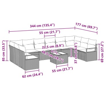 ΣΕΤ ΚΑΝΑΠΕ ΚΗΠΟΥ VIDA XL 11 ΤΕΜΑΧΙΩΝ ΜΕ ΜΑΞΙΛΑΡΙΑ ΓΚΡΙ ΠΟΛΥΡΑΤΑΝ, Διθέσιος καναπές κήπου vidaXL με αποθηκευτικό χώρο & μαξιλάρια γκρι πολυράταν