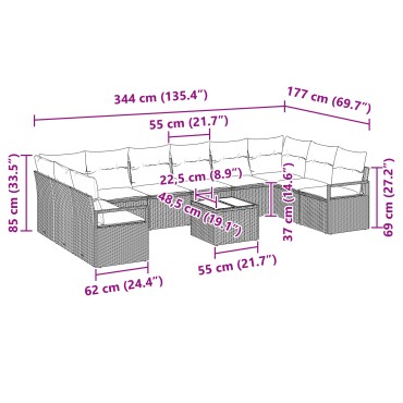 ΣΕΤ ΚΑΝΑΠΕ ΚΗΠΟΥ VIDA XL 11 ΤΕΜΑΧΙΩΝ ΜΕ ΜΑΞΙΛΑΡΙΑ ΓΚΡΙ ΠΟΛΥΡΑΤΑΝ, Διθέσιος καναπές κήπου vidaXL με αποθηκευτικό χώρο & μαξιλάρια γκρι πολυράταν