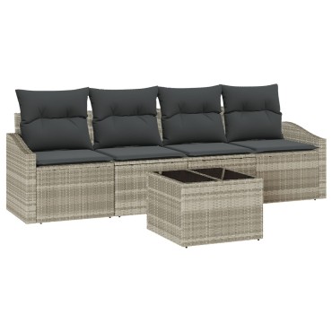 vidaXL Σετ Τραπεζαρίας 5 Τεμαχίων με Μαξιλάρια Light Grey Πολυ Ρατάν