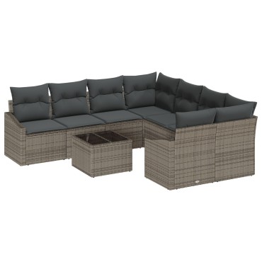 vidaXL Σετ Καναπέ 9 τεμ. Γκρι συνθετικό ρατάν 55x55x37cm  Γωνιακός