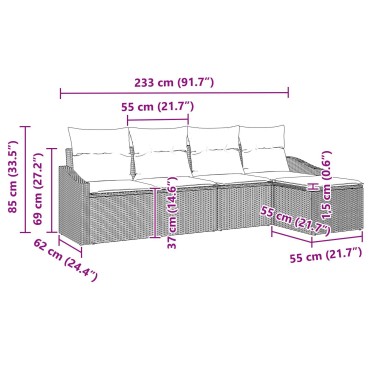 vidaXL σετ τραπεζαρίας κήπου 5 τεμαχίων με μαξιλάρια ανοιχτό γκρι πολυρατάν