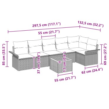 vidaXL Σετ Καναπέ Κήπου 7 Τεμαχίων με Μαξιλάρια Μπεζ Πολυ Ρατάν Ακακίας