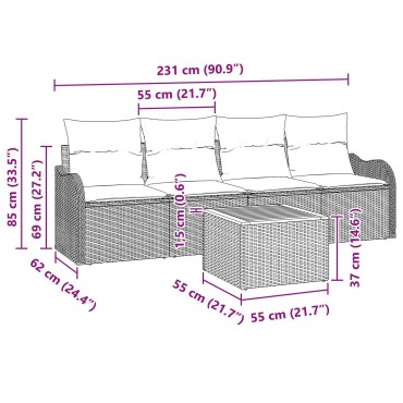 vidaXL Σετ 5 Τεμαχίων Καναπέ Κήπου με Μαξιλάρια Μπεζ Πολυ Ρατάν Ακακία