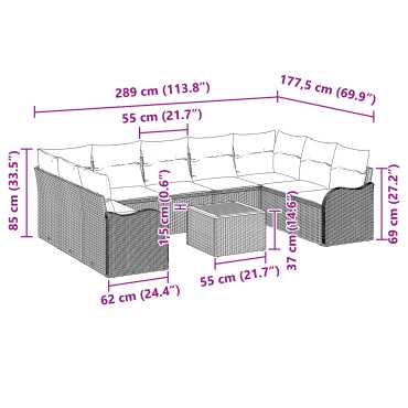 vidaXL 10 Κομμάτια Σουίτα Κήπου με Μαξιλάρια Μπεζ Πολυ Ρατάν Ακακίας