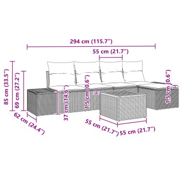 vidaXL Σετ Καθιστικού Κήπου 6 Τεμαχίων με Μαξιλάρια Μπεζ Πολυ Ρατάν