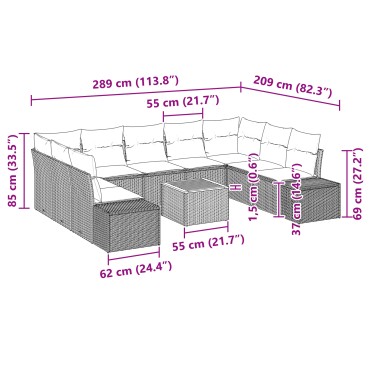 vidaXL 10 τεμαχίων Σετ Καναπέδων Κήπου με Μαξιλάρια Μπεζ Ρατάν