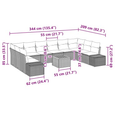 vidaXL 11 Τεμαχίων Σετ Καθιστικού Κήπου με Μαξιλάρια Μπεζ Πολυ Ρατάν Ακακία