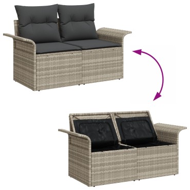 Σετ Καναπέ Κήπου 9 τεμαχίων με Μαξιλάρια Poly Rattan Ανοιχτό Γκρι
