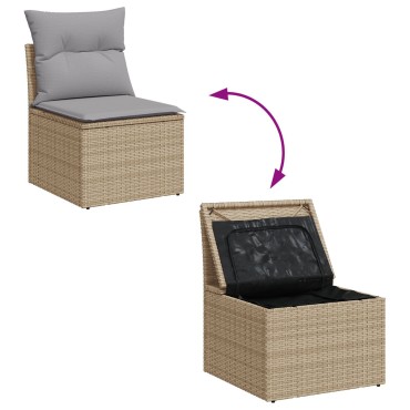 vidaXL Set Καναπέ Κήπου 5 Τεμαχίων με Μαξιλάρια Μπεζ Πολυ Ρατάν