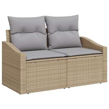 vidaXL Set Καναπέ Κήπου 5 Τεμαχίων με Μαξιλάρια Μπεζ Πολυ Ρατάν