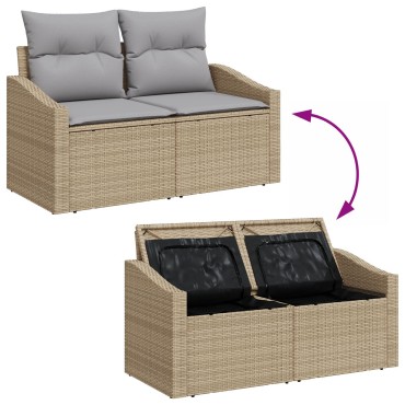 vidaXL Set Καναπέ Κήπου 5 Τεμαχίων με Μαξιλάρια Μπεζ Πολυ Ρατάν