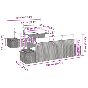 vidaXL Σετ καναπέ jardín 6 τεμαχίων με μαξιλάρια ανοιχτού γκρι πολυρράτη