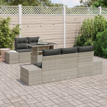 vidaXL Σετ καναπέ jardín 6 τεμαχίων με μαξιλάρια ανοιχτού γκρι πολυρράτη