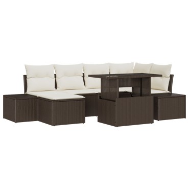 vidaXL Set Σαλονιού Κήπου 7 Τεμαχίων με Μαξιλάρια Καφέ Συνθετικό Ρατάν