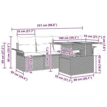 vidaXL 5 Τεμαχίων Σετ Καναπέ Κήπου με Μαξιλάρια Μπεζ Πολυ Ρατάν