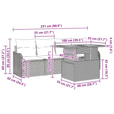 vidaXL Σετ 5 Τεμαχίων Καναπέ Κήπου με Μαξιλάρια Μπεζ Πολυ Ρατάν