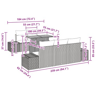 vidaXL Σετ 6 Τεμαχίων Καναπέ Κήπου Με Μαξιλάρια Μαύρο Ρατάν Πολυπροπυλενίου