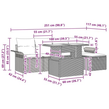 vidaXL Σετ Σαφών Κήπου 6 Τεμάχια με Μαξιλάρια Μπεζ Πολυ Ρατάν