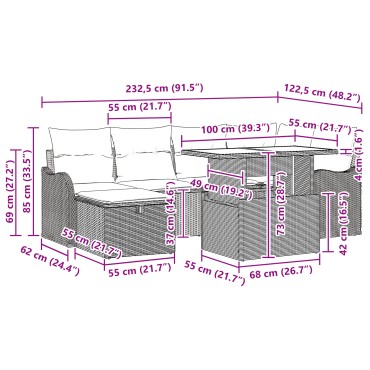 vidaXL Σετ 7 Τεμαχίων Σαλονιού Κήπου με Μαξιλάρια Μπεζ Πολυ Ρατάν