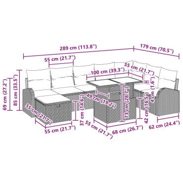 vidaXL Σετ Καναπέ 9 τεμαχίων με Μαξιλάρια Μπεζ Πολυ Ρατάν